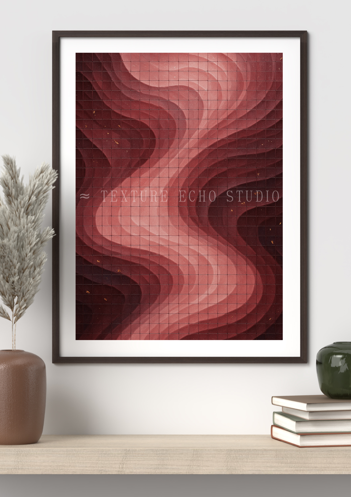 Abstract Geometric Tile Texture Art – Wine & Rosewood Palette Printable Wall Art Set of 3 (Digital Download)