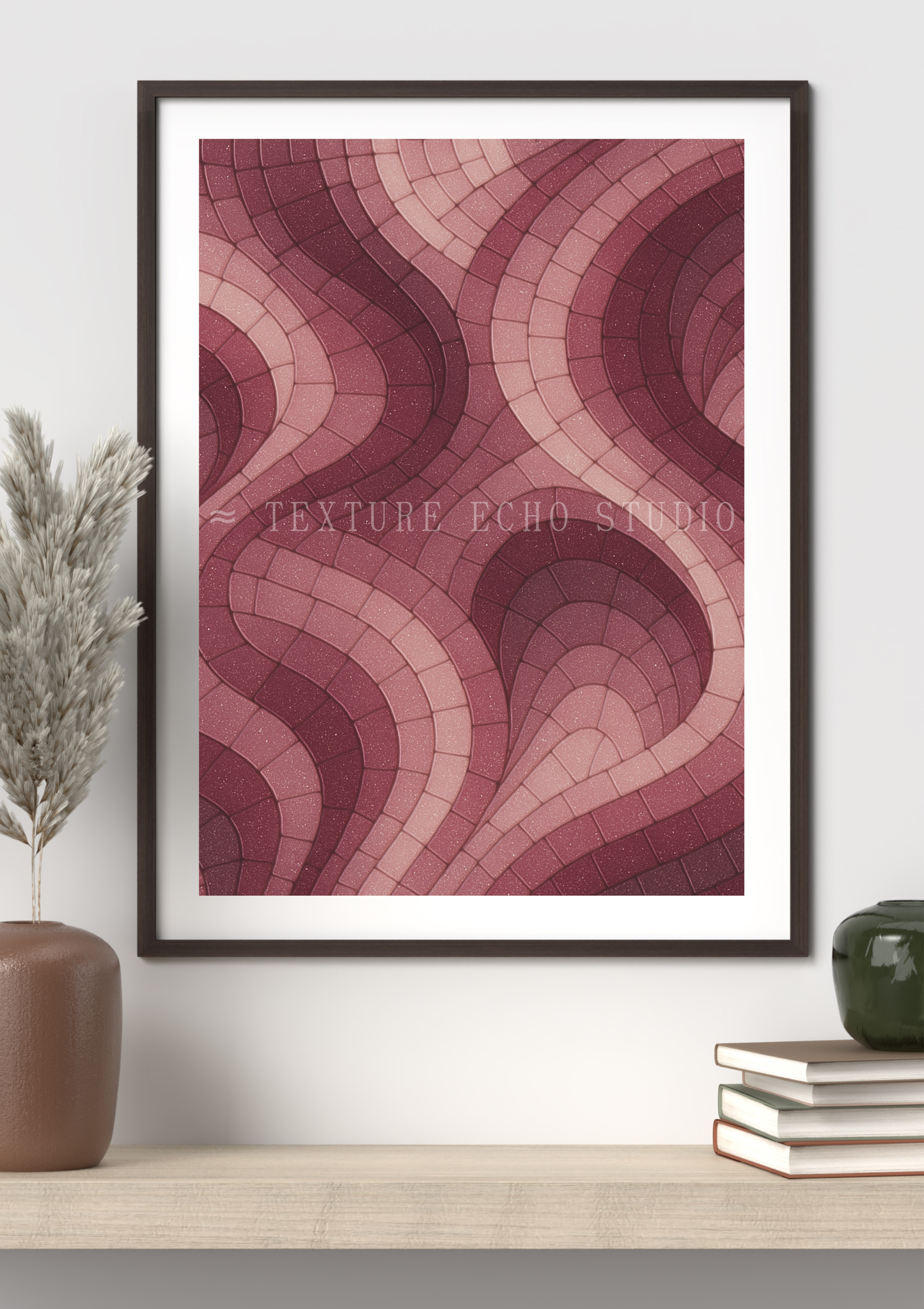 Abstract Geometric Tile Texture Art – Wine & Rosewood Palette Printable Wall Art Set of 3 (Digital Download)