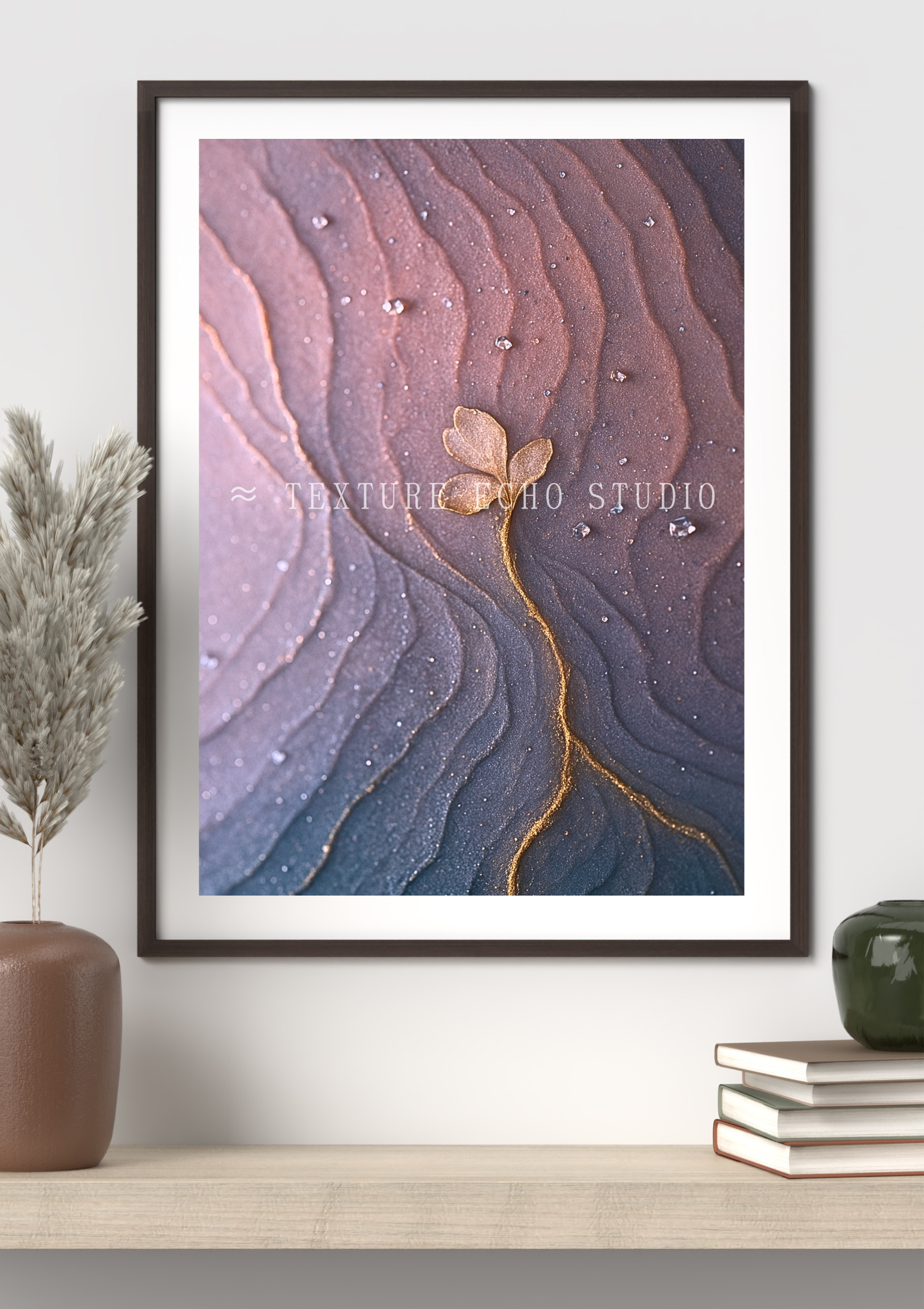 Abstract Floral Texture Art – Pastel Bloom & Gold Accent Printable Wall Art Set of 3 (Digital Download)