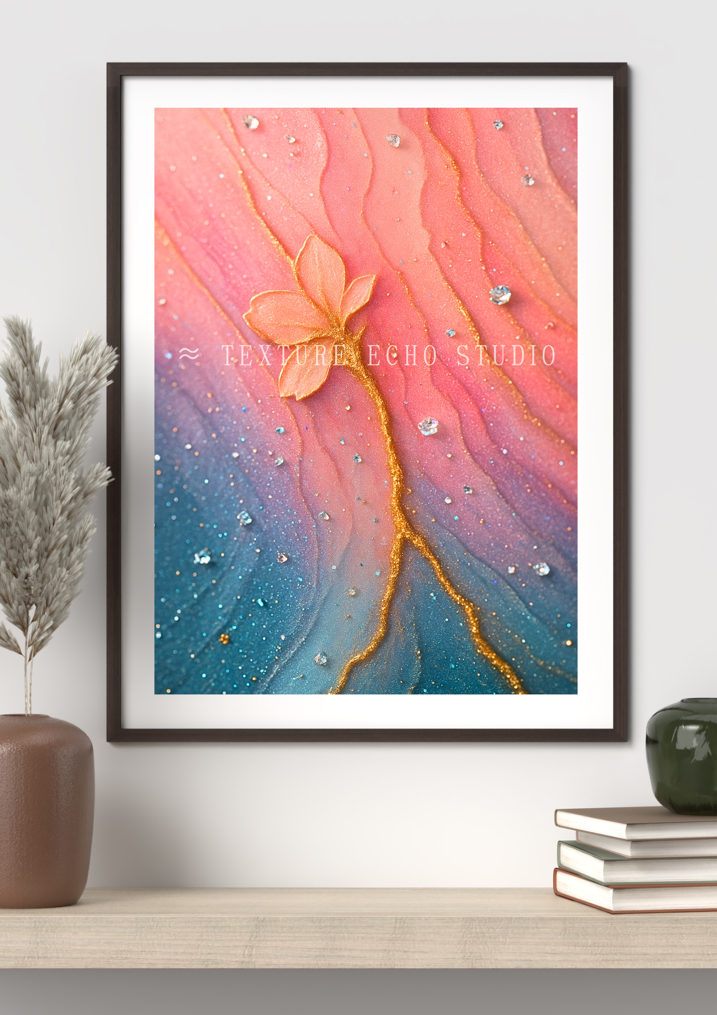 Abstract Floral Texture Art – Pastel Bloom & Gold Accent Printable Wall Art Set of 3 (Digital Download)