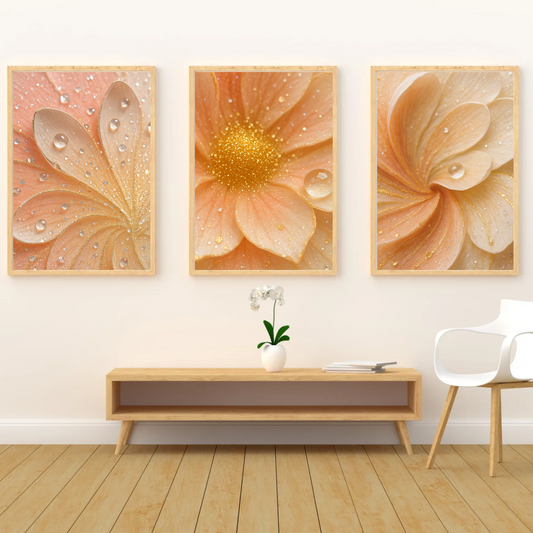 Abstract Flower Texture Art – Soft Gold & Champagne Printable Wall Art Set of 3 (Digital Download)