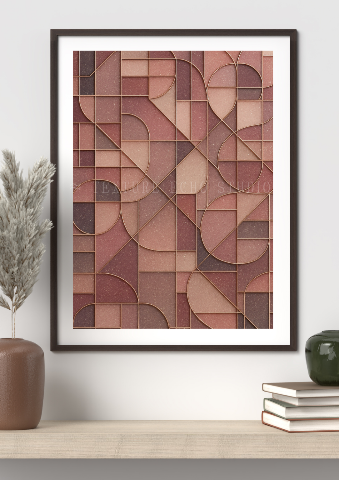 Abstract Geometric Tile Texture Art – Teal & Amber Printable Wall Art Set of 3 (Digital Download)