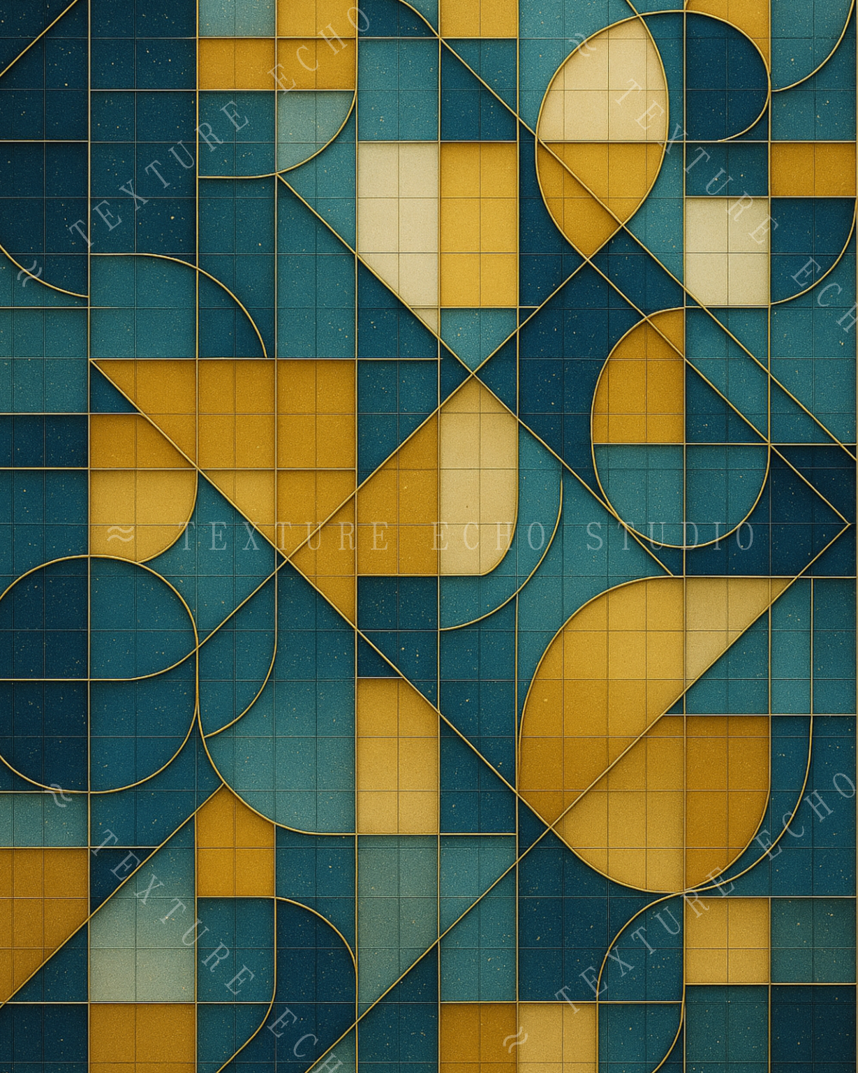 Abstract Geometric Tile Texture Art – Teal & Amber Printable Wall Art Set of 3 (Digital Download)