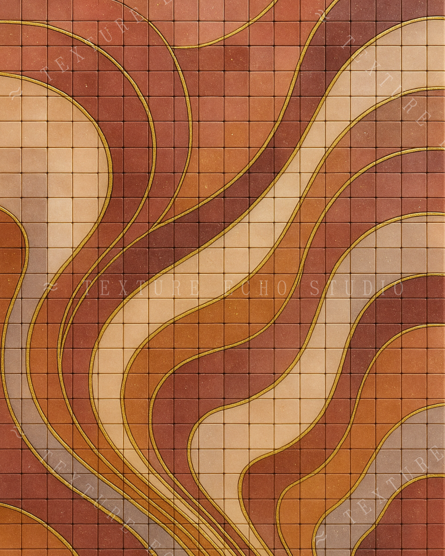 Abstract Tile Wave Texture Art – Amber & Terracotta Printable Wall Art Set of 3 (Digital Download)