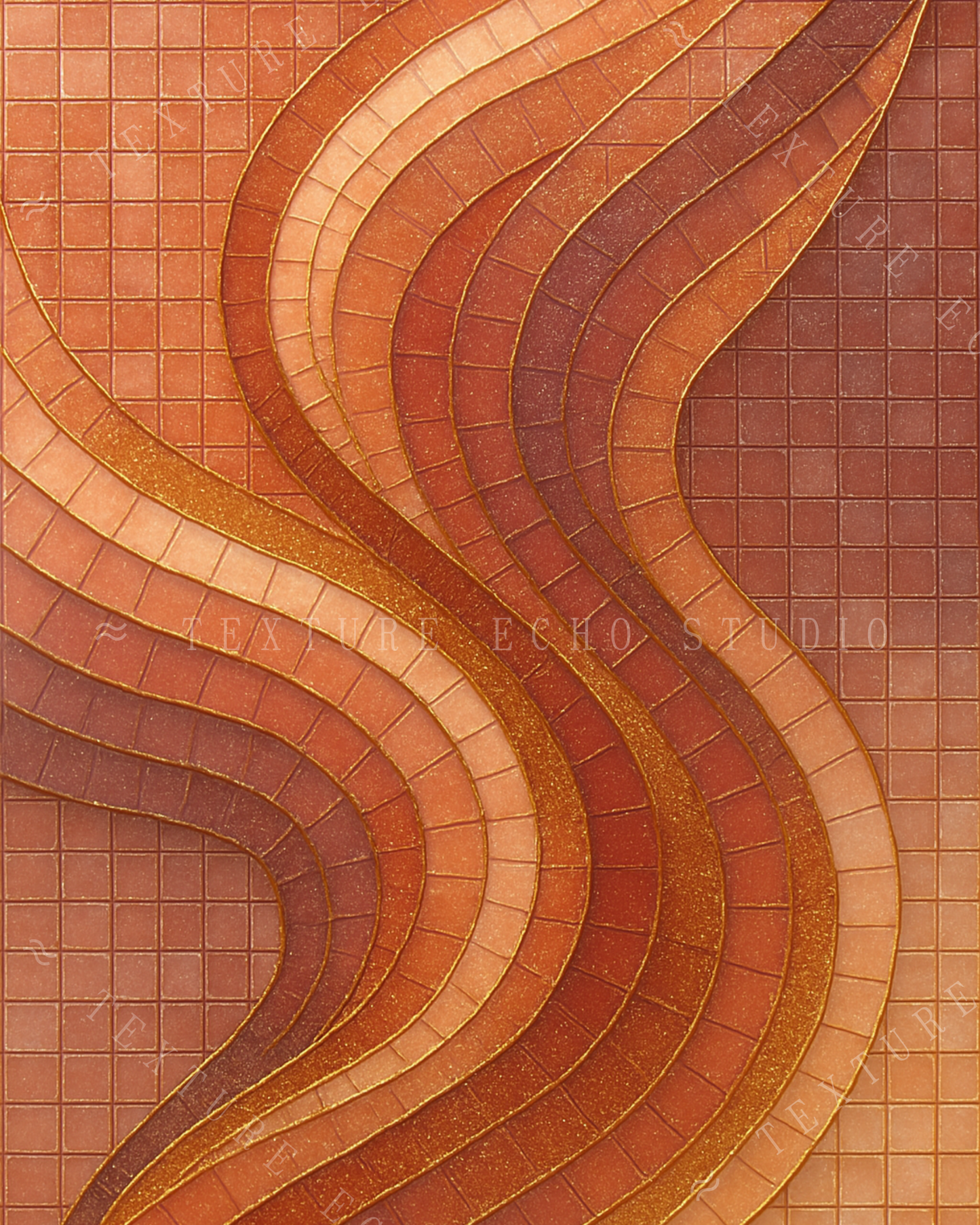 Abstract Tile Wave Texture Art – Amber & Terracotta Printable Wall Art Set of 3 (Digital Download)