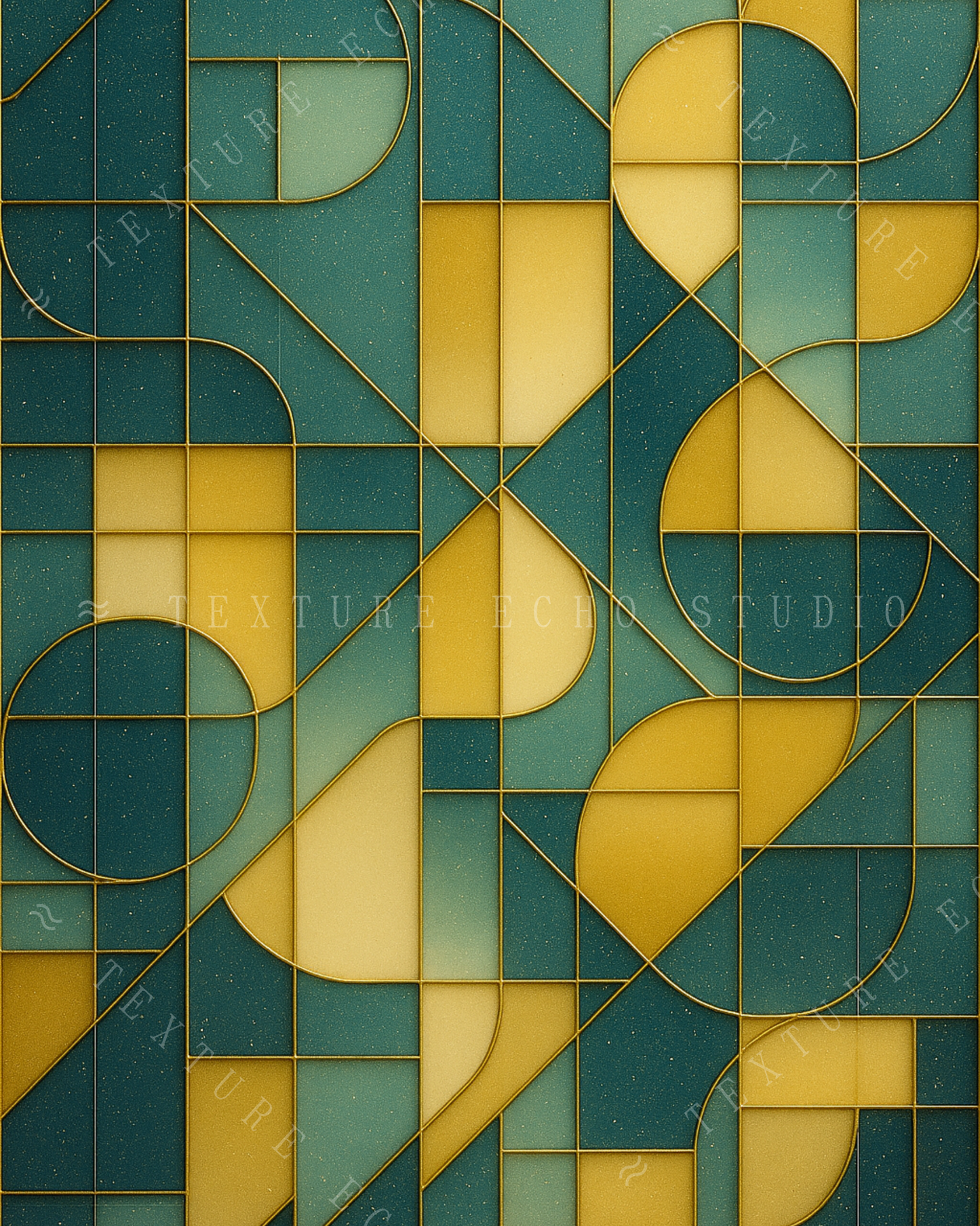 Abstract Geometric Tile Texture Art – Blue-Green & Amber Palette Printable Wall Art Set of 3 (Digital Download)