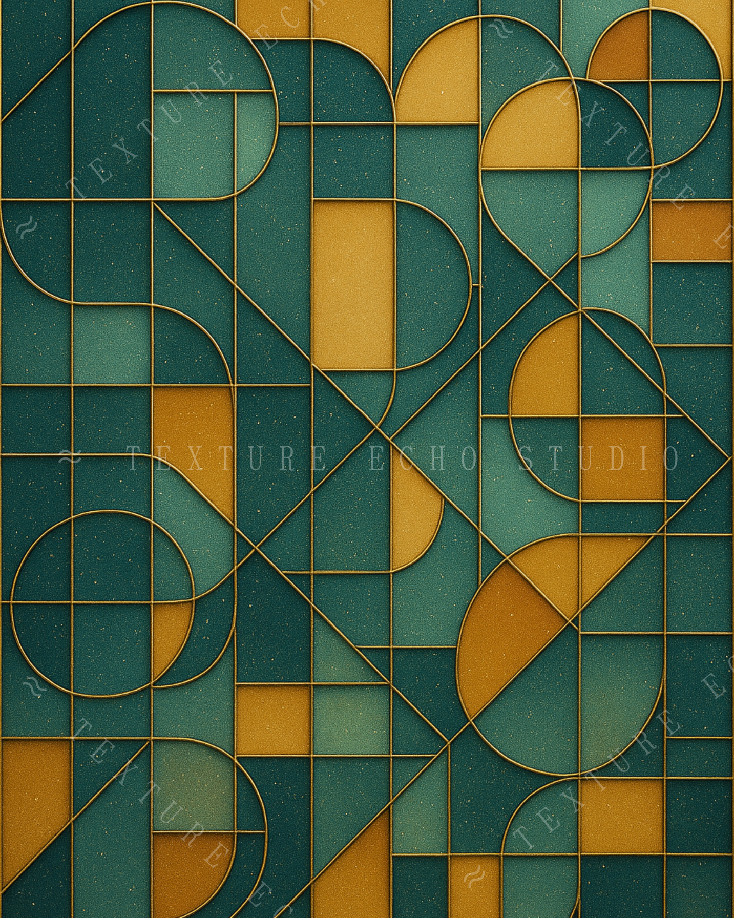 Abstract Geometric Tile Texture Art – Blue-Green & Amber Palette Printable Wall Art Set of 3 (Digital Download)