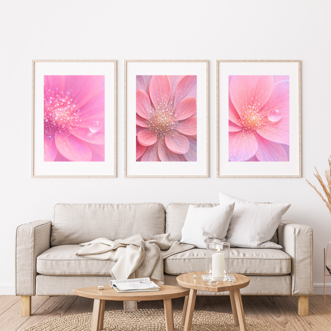 Abstract Floral Texture Art – Pink Floral Glow Printable Wall Art Set of 3 (Digital Download)