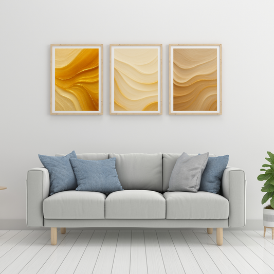 Abstract Cafe Wave Texture Art – Neutral Gold & Latte Printable Wall Art Set of 3 (Digital Download)