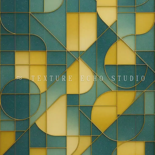 Abstract Geometric Tile Texture Art – Blue-Green & Amber Palette Printable Wall Art Set of 3 (Digital Download)